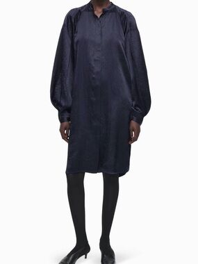 NWT COS Long-Sleeve Navy Satin Tunic Dress